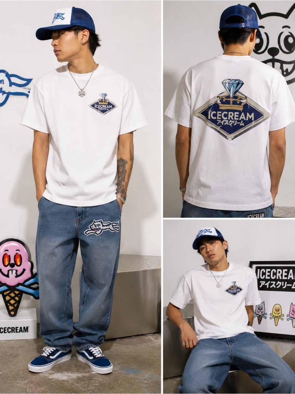 ICECREAM Ice Wagon Graphic T-Shirt White Diamond Logo Streetwear Size S